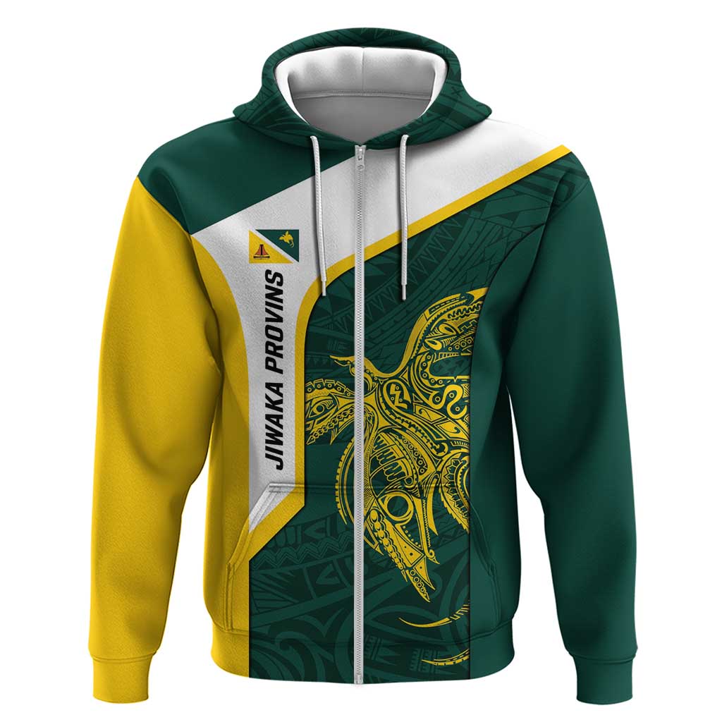 Personalised PNG Jiwaka Province Zip Hoodie Bird of Paradise Tattoo Flag Motif LT9 Zip Hoodie Green - Polynesian Pride