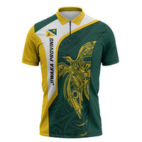 Personalised PNG Jiwaka Province Zipper Polo Shirt Bird of Paradise Tattoo Flag Motif - Polynesian Pride