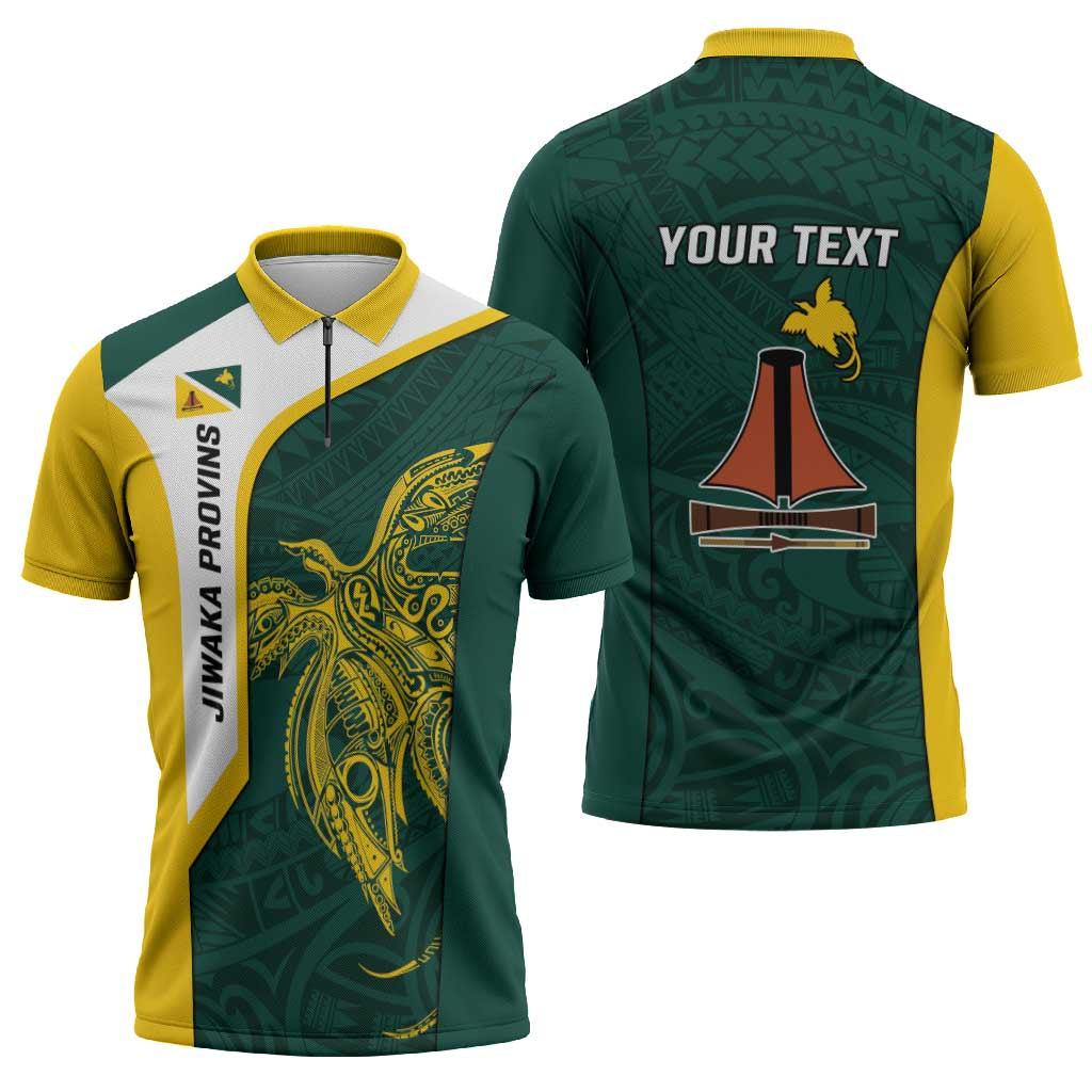 Personalised PNG Jiwaka Province Zipper Polo Shirt Bird of Paradise Tattoo Flag Motif - Polynesian Pride