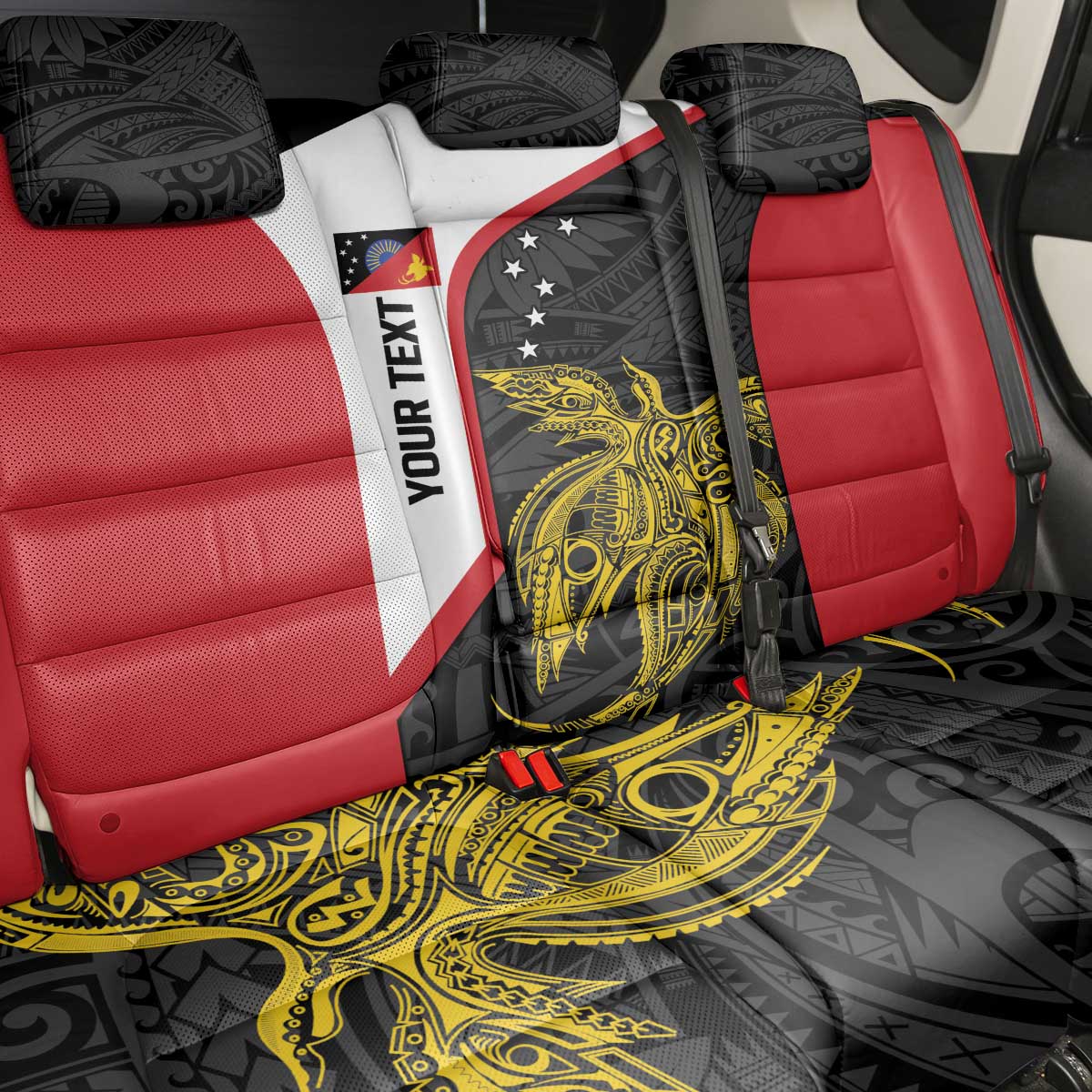 Personalised PNG Sandaun Province Back Car Seat Cover Bird of Paradise Tattoo Flag Motif - Polynesian Pride