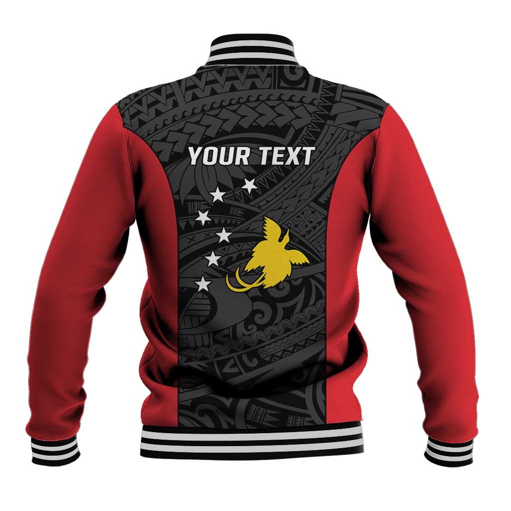 Personalised PNG Sandaun Province Baseball Jacket Bird of Paradise Tattoo Flag Motif - Polynesian Pride