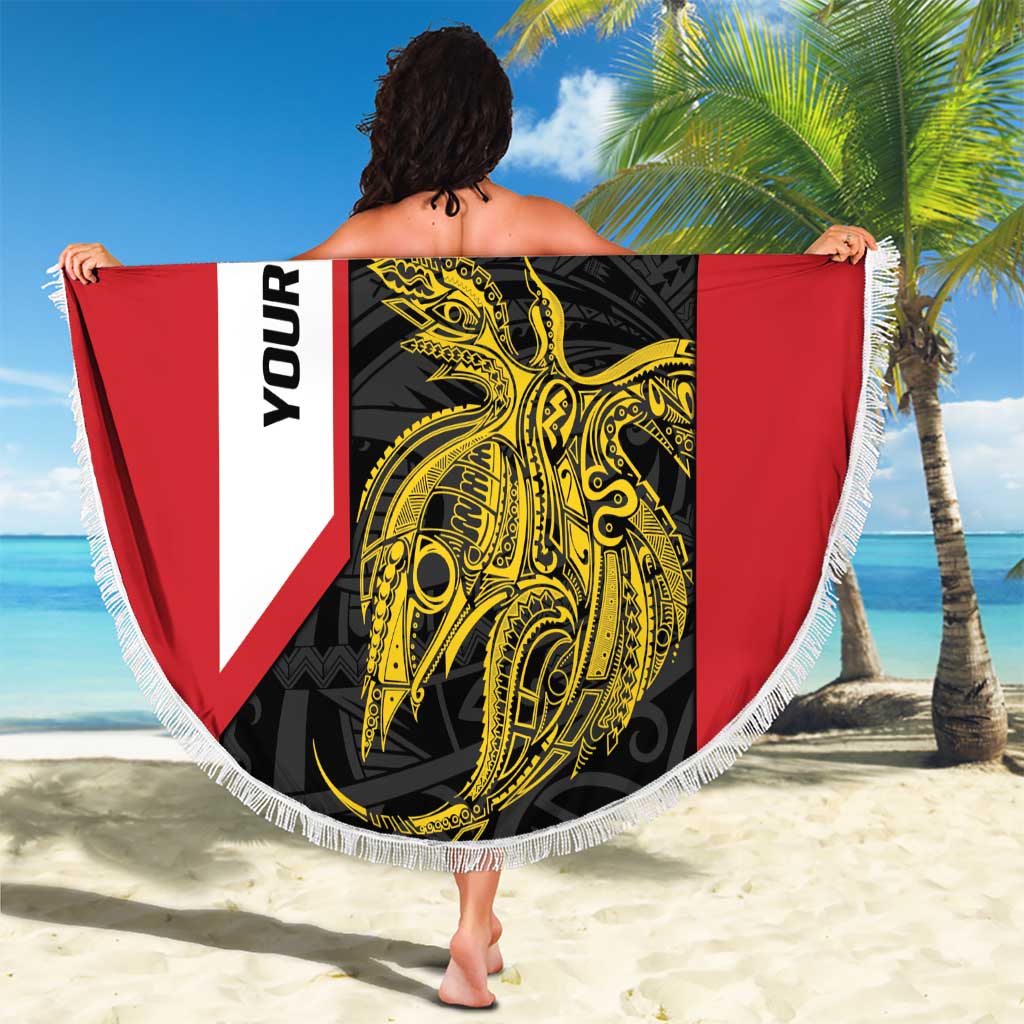 Personalised PNG Sandaun Province Beach Blanket Bird of Paradise Tattoo Flag Motif - Polynesian Pride