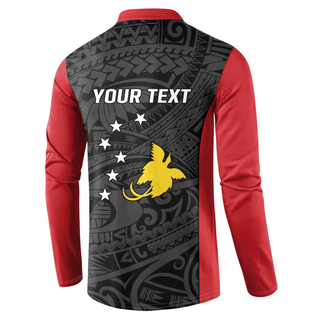 Personalised PNG Sandaun Province Button Sweatshirt Bird of Paradise Tattoo Flag Motif - Polynesian Pride