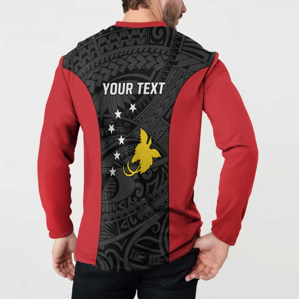 Personalised PNG Sandaun Province Button Sweatshirt Bird of Paradise Tattoo Flag Motif - Polynesian Pride