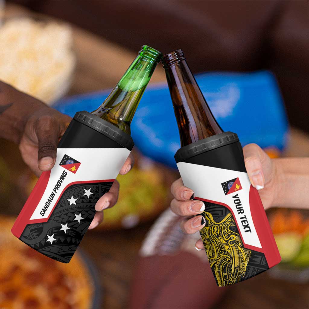 Personalised PNG Sandaun Province 4 in 1 Can Cooler Tumbler Bird of Paradise Tattoo Flag Motif - Polynesian Pride