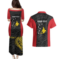 Personalised PNG Sandaun Province Couples Matching Puletasi and Hawaiian Shirt Bird of Paradise Tattoo Flag Motif - Polynesian Pride