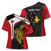 Personalised PNG Sandaun Province Cross Shoulder Shirt Bird of Paradise Tattoo Flag Motif - Polynesian Pride