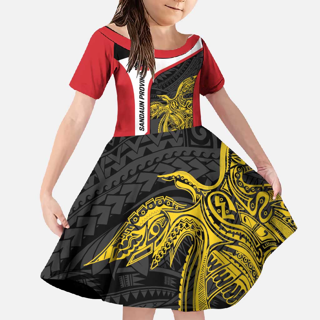 Personalised PNG Sandaun Province Family Matching Mermaid Dress and Hawaiian Shirt Bird of Paradise Tattoo Flag Motif LT9 Daughter's Dress Red - Polynesian Pride