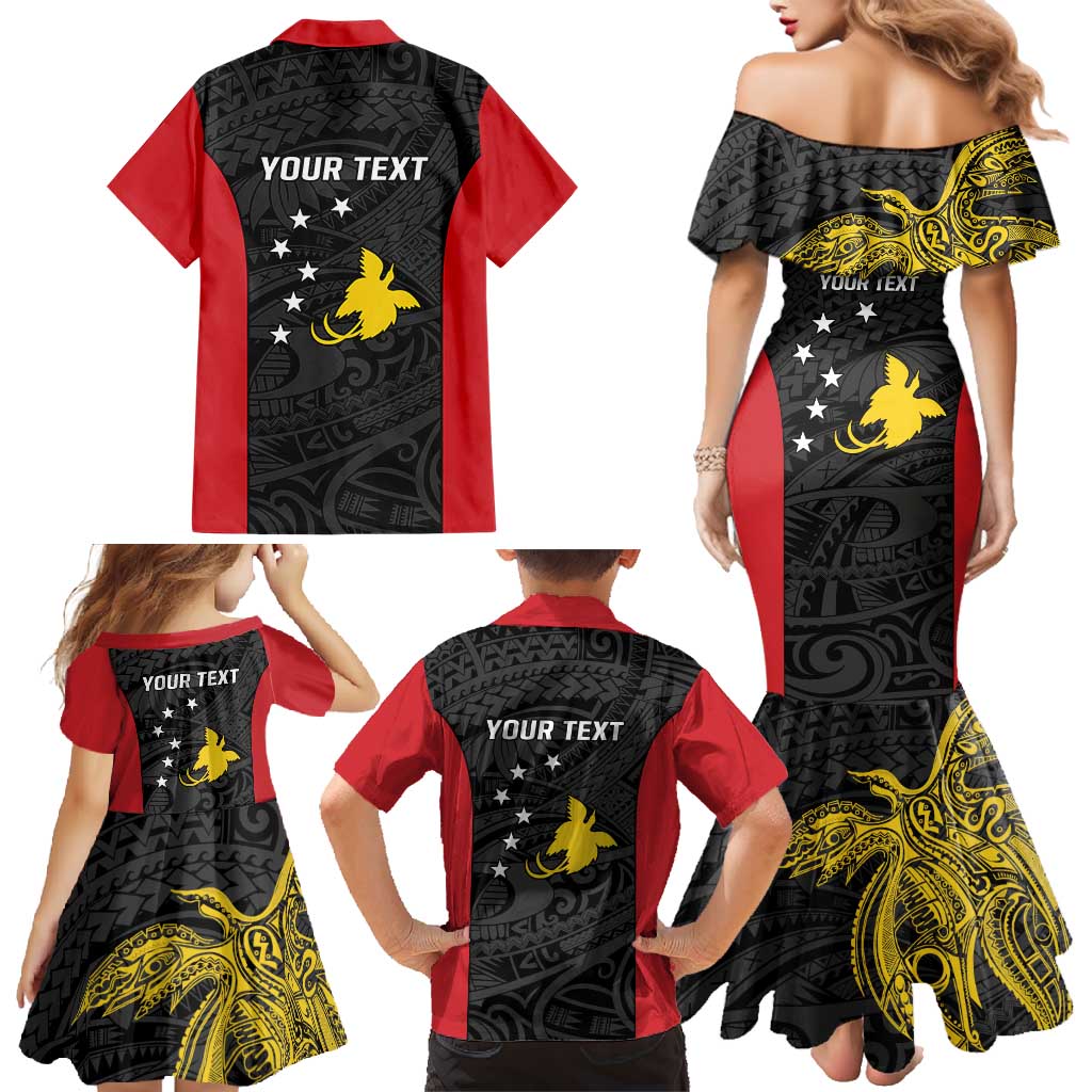 Personalised PNG Sandaun Province Family Matching Mermaid Dress and Hawaiian Shirt Bird of Paradise Tattoo Flag Motif LT9 - Polynesian Pride