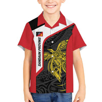 Personalised PNG Sandaun Province Family Matching Short Sleeve Bodycon Dress and Hawaiian Shirt Bird of Paradise Tattoo Flag Motif LT9 Son's Shirt Red - Polynesian Pride
