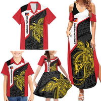 Personalised PNG Sandaun Province Family Matching Summer Maxi Dress and Hawaiian Shirt Bird of Paradise Tattoo Flag Motif - Polynesian Pride