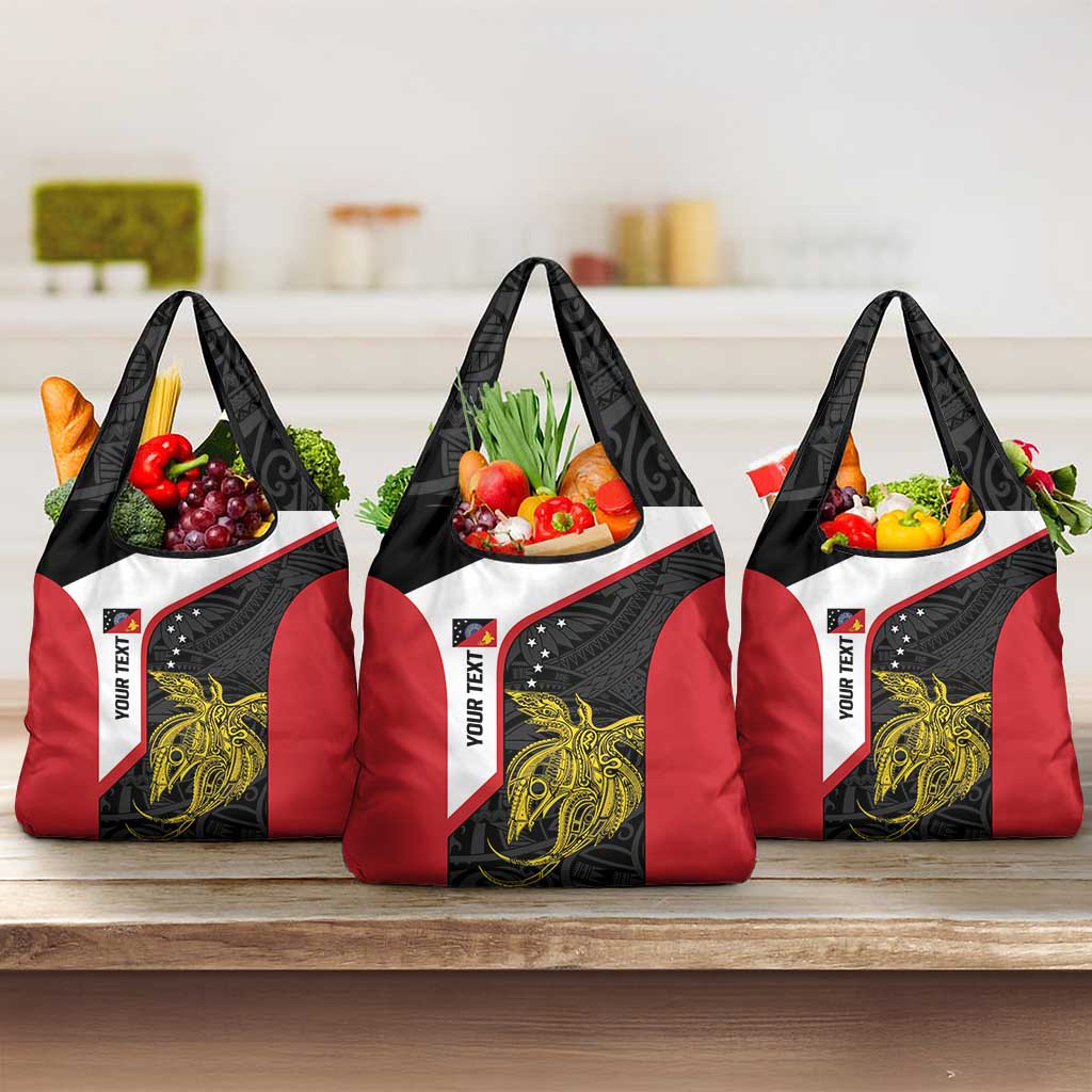 Personalised PNG Sandaun Province Grocery Bag Bird of Paradise Tattoo Flag Motif - Polynesian Pride