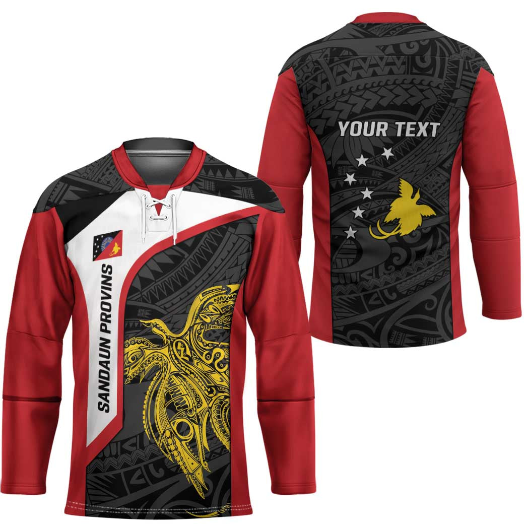 Personalised PNG Sandaun Province Hockey Jersey Bird of Paradise Tattoo Flag Motif - Polynesian Pride