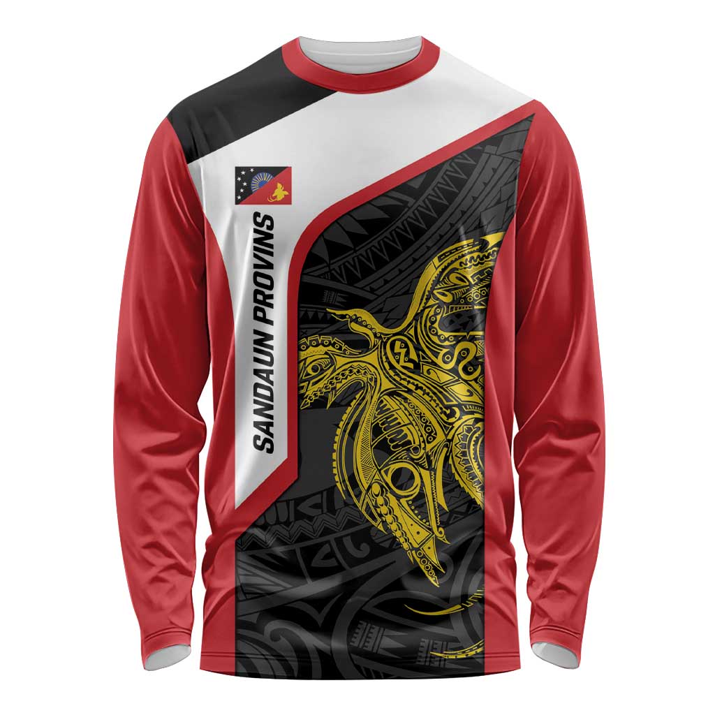 Personalised PNG Sandaun Province Long Sleeve Shirt Bird of Paradise Tattoo Flag Motif - Polynesian Pride