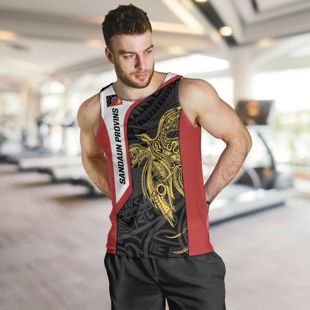 Personalised PNG Sandaun Province Men Tank Top Bird of Paradise Tattoo Flag Motif LT9 Red - Polynesian Pride