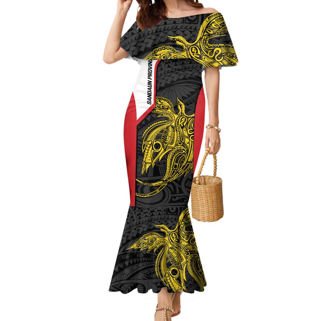 Personalised PNG Sandaun Province Mermaid Dress Bird of Paradise Tattoo Flag Motif LT9 Women Red - Polynesian Pride