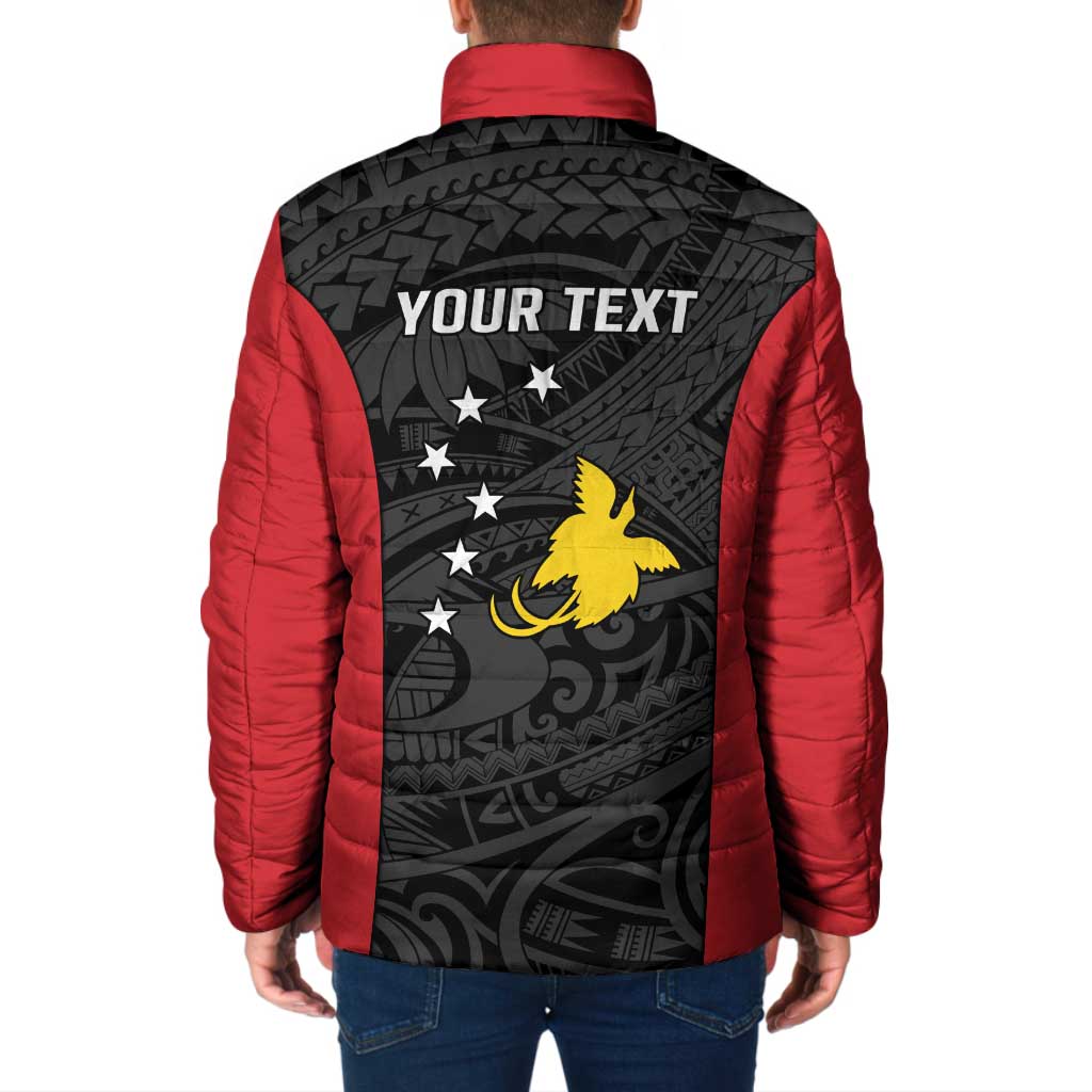 Personalised PNG Sandaun Province Padded Jacket Bird of Paradise Tattoo Flag Motif - Polynesian Pride