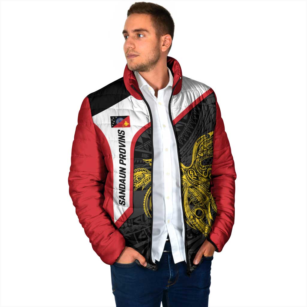 Personalised PNG Sandaun Province Padded Jacket Bird of Paradise Tattoo Flag Motif - Polynesian Pride