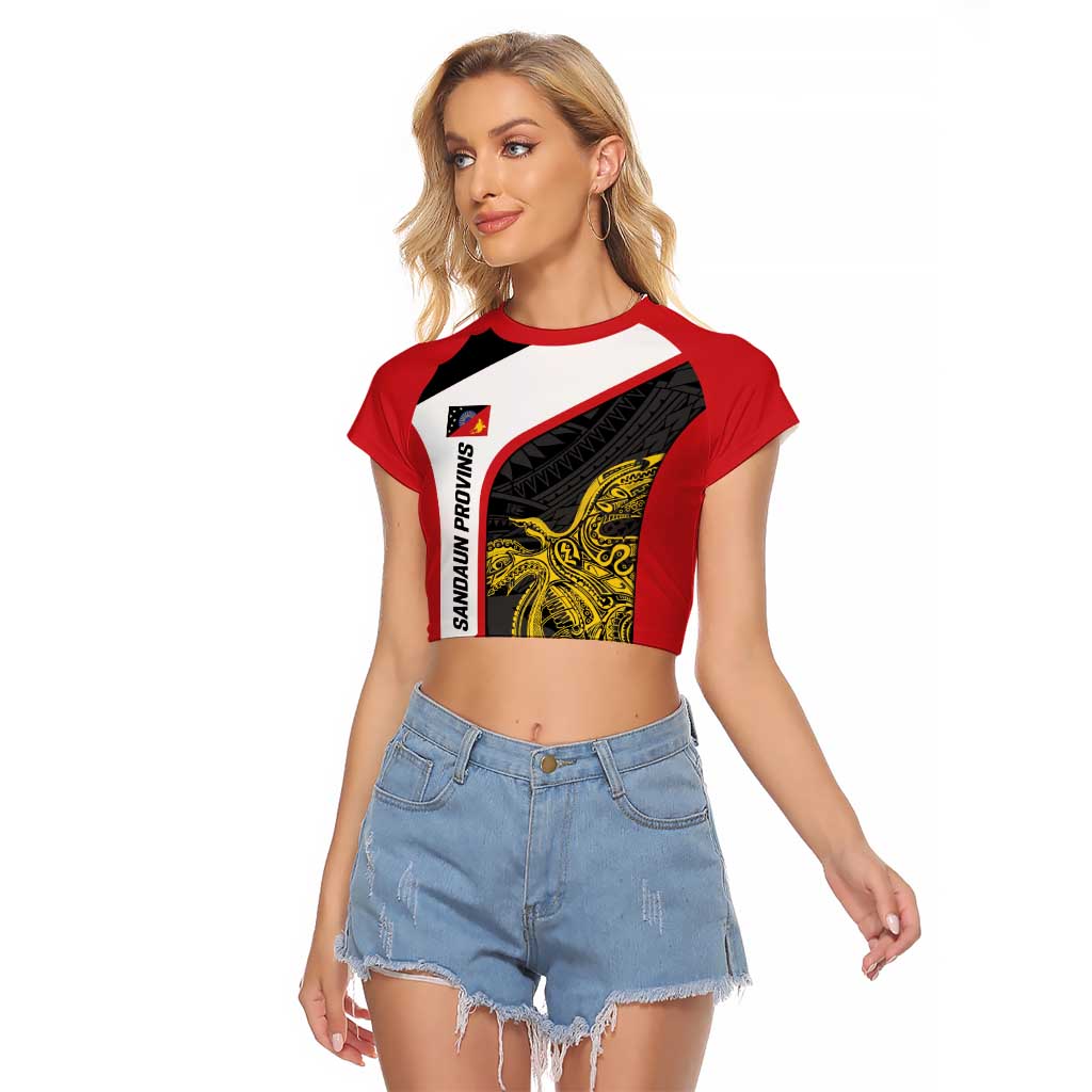 Personalised PNG Sandaun Province Raglan Cropped T Shirt Bird of Paradise Tattoo Flag Motif - Polynesian Pride