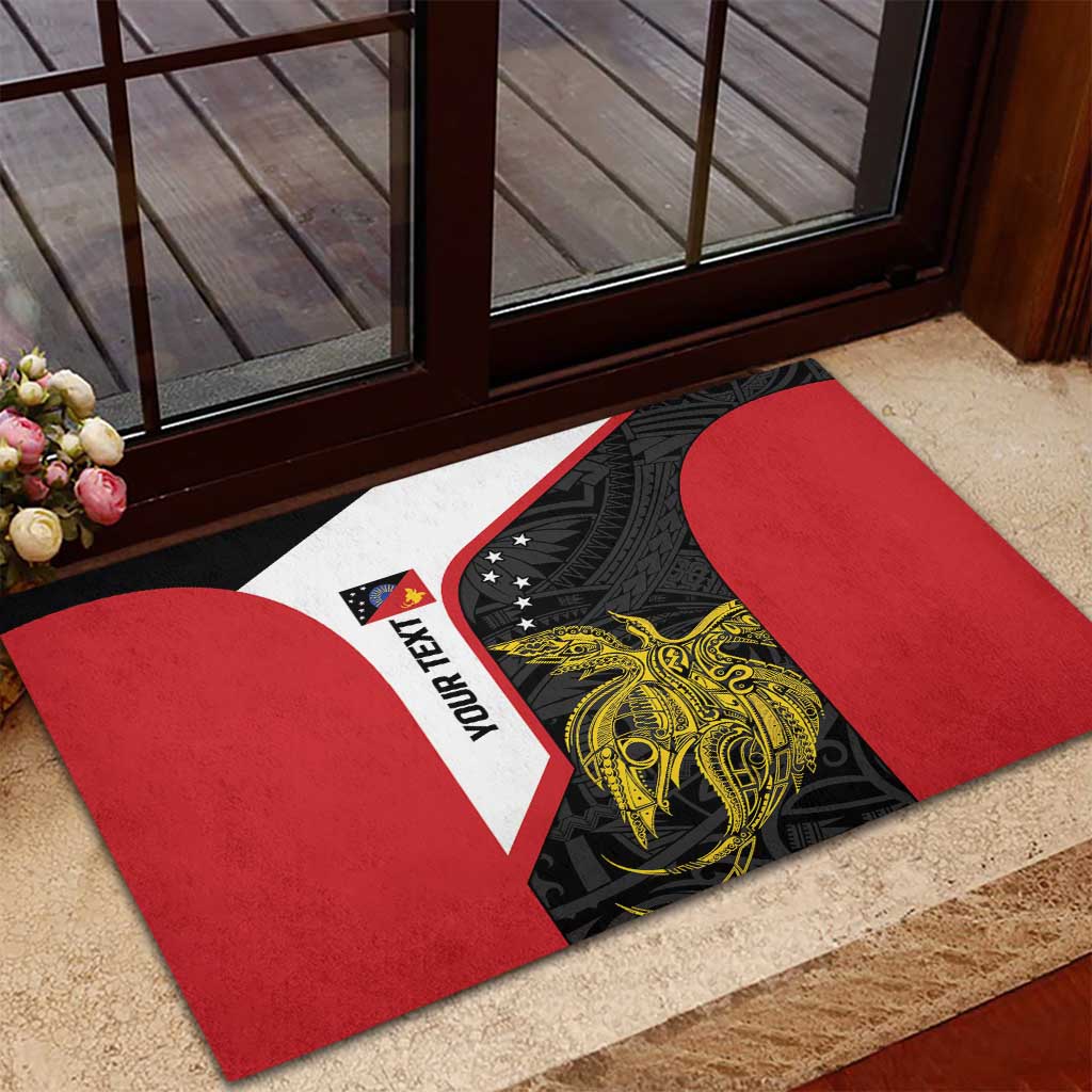 Personalised PNG Sandaun Province Rubber Doormat Bird of Paradise Tattoo Flag Motif - Polynesian Pride