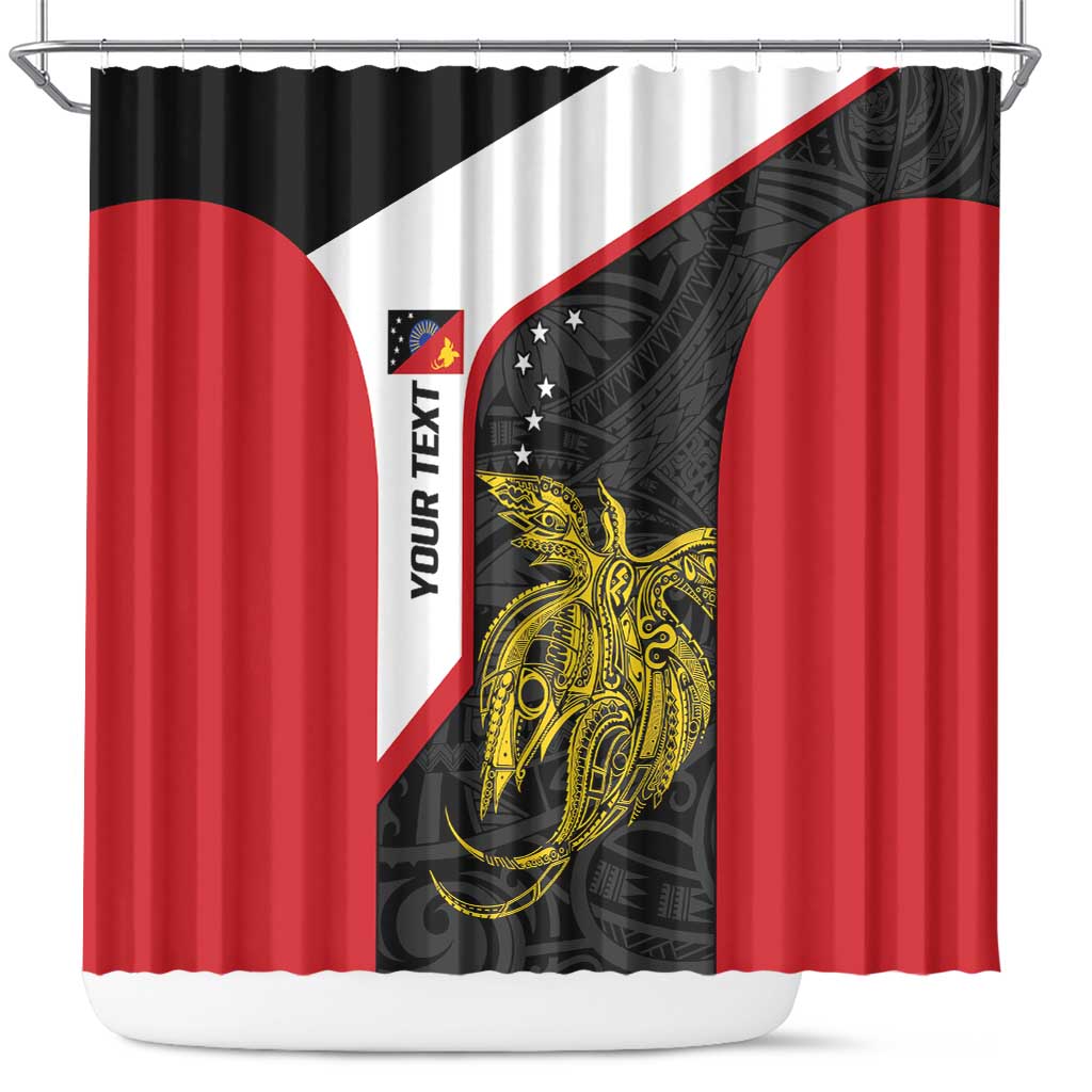 Personalised PNG Sandaun Province Shower Curtain Bird of Paradise Tattoo Flag Motif - Polynesian Pride
