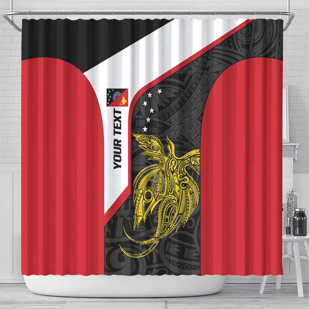 Personalised PNG Sandaun Province Shower Curtain Bird of Paradise Tattoo Flag Motif - Polynesian Pride