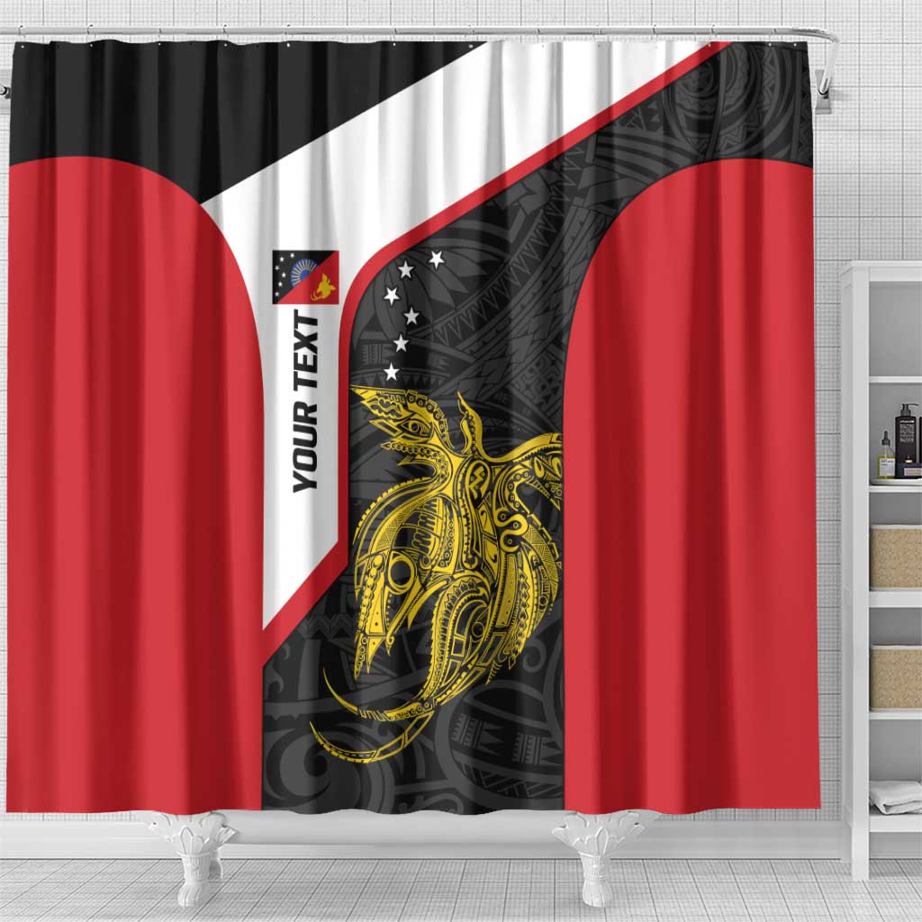 Personalised PNG Sandaun Province Shower Curtain Bird of Paradise Tattoo Flag Motif - Polynesian Pride