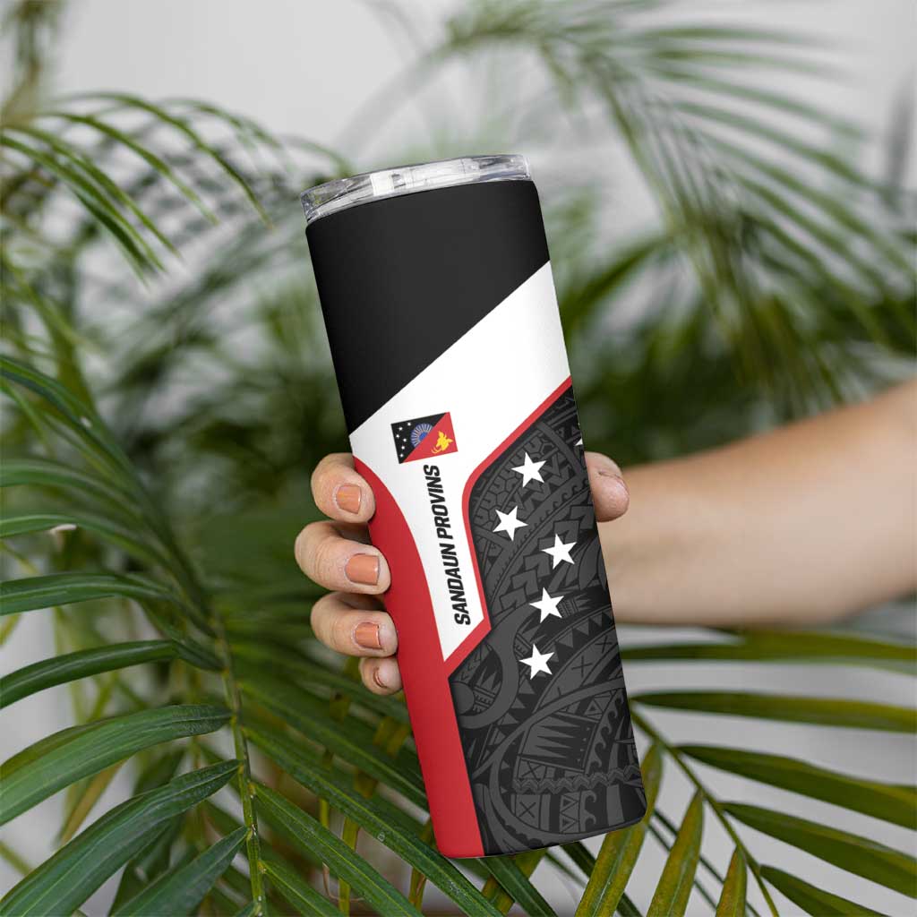 Personalised PNG Sandaun Province Skinny Tumbler Bird of Paradise Tattoo Flag Motif - Polynesian Pride
