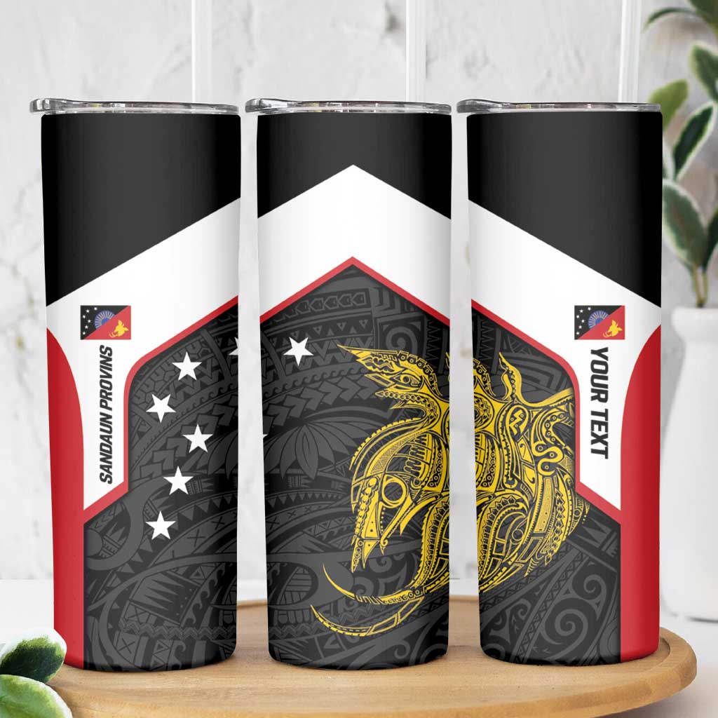 Personalised PNG Sandaun Province Skinny Tumbler Bird of Paradise Tattoo Flag Motif - Polynesian Pride