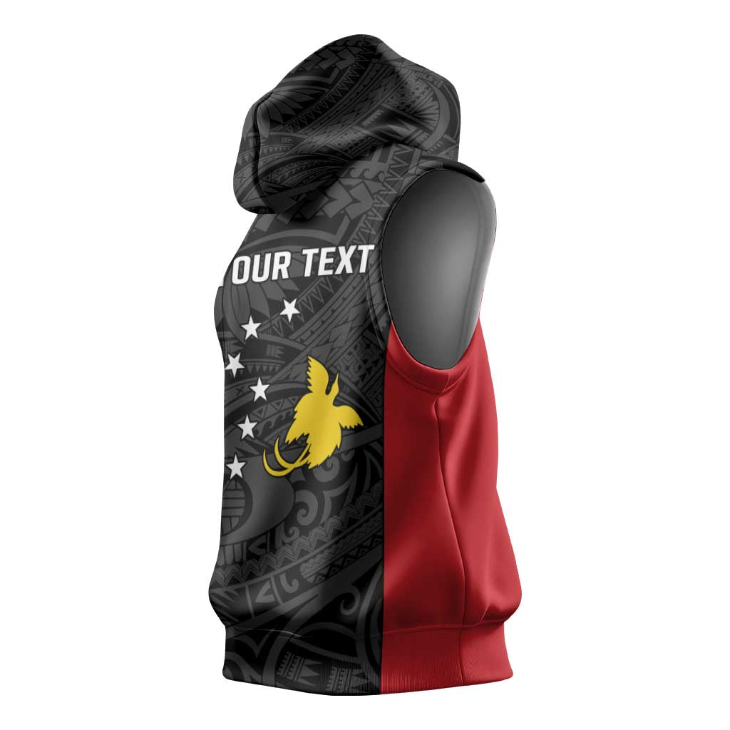 Personalised PNG Sandaun Province Sleeveless Hoodie Bird of Paradise Tattoo Flag Motif - Polynesian Pride