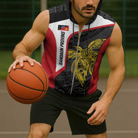 Personalised PNG Sandaun Province Sleeveless Zip Hoodie Bird of Paradise Tattoo Flag Motif - Polynesian Pride