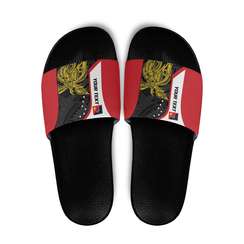 Personalised PNG Sandaun Province Slide Sandals Bird of Paradise Tattoo Flag Motif - Polynesian Pride