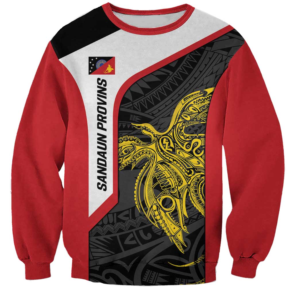 Personalised PNG Sandaun Province Sweatshirt Bird of Paradise Tattoo Flag Motif - Polynesian Pride