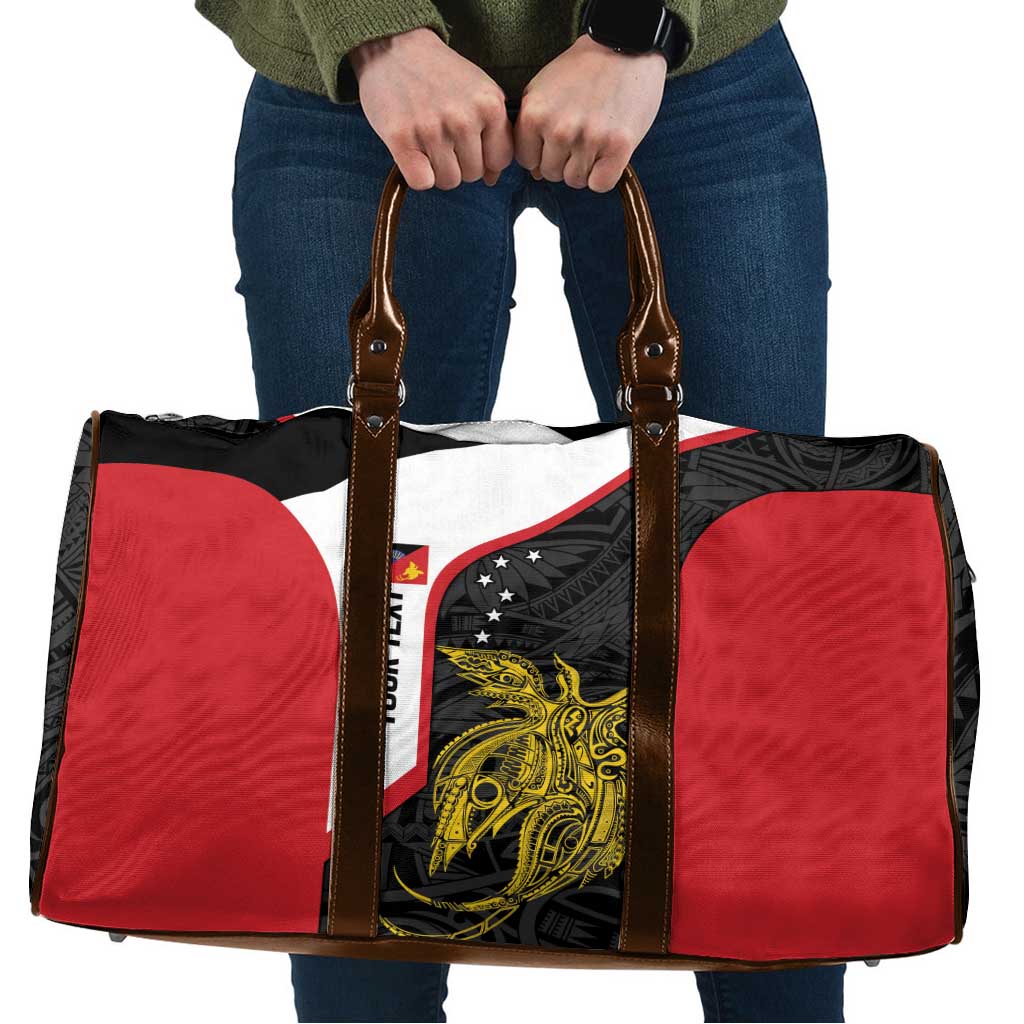 Personalised PNG Sandaun Province Travel Bag Bird of Paradise Tattoo Flag Motif - Polynesian Pride
