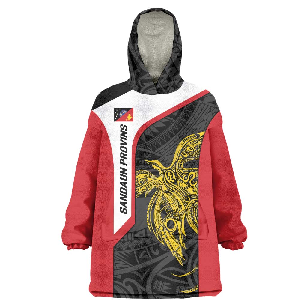 Personalised PNG Sandaun Province Wearable Blanket Hoodie Bird of Paradise Tattoo Flag Motif - Polynesian Pride