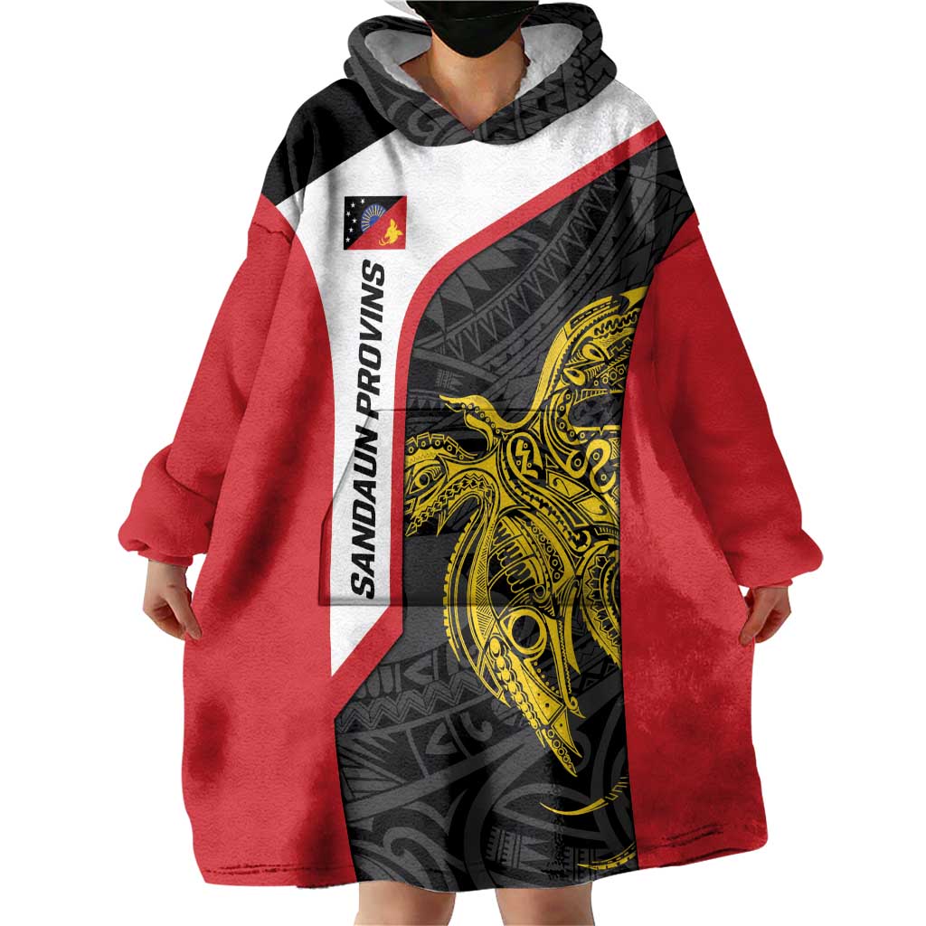 Personalised PNG Sandaun Province Wearable Blanket Hoodie Bird of Paradise Tattoo Flag Motif - Polynesian Pride