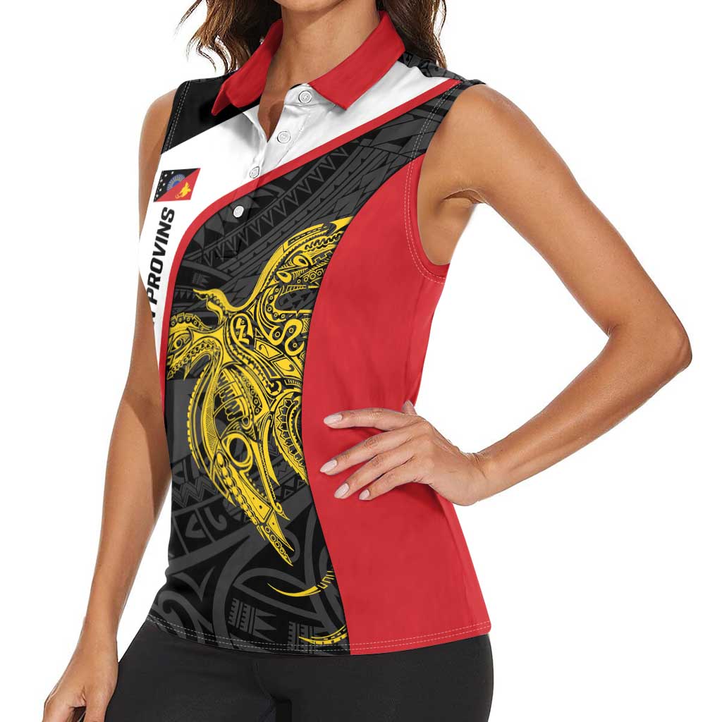 Personalised PNG Sandaun Province Women Sleeveless Polo Shirt Bird of Paradise Tattoo Flag Motif - Polynesian Pride