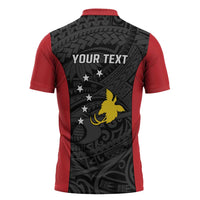 Personalised PNG Sandaun Province Zipper Polo Shirt Bird of Paradise Tattoo Flag Motif - Polynesian Pride