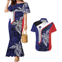 Personalised PNG West New Britain Province Couples Matching Mermaid Dress and Hawaiian Shirt Bird of Paradise Tattoo Flag Motif - Polynesian Pride