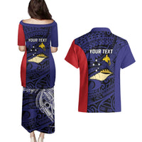 Personalised PNG West New Britain Province Couples Matching Puletasi and Hawaiian Shirt Bird of Paradise Tattoo Flag Motif - Polynesian Pride