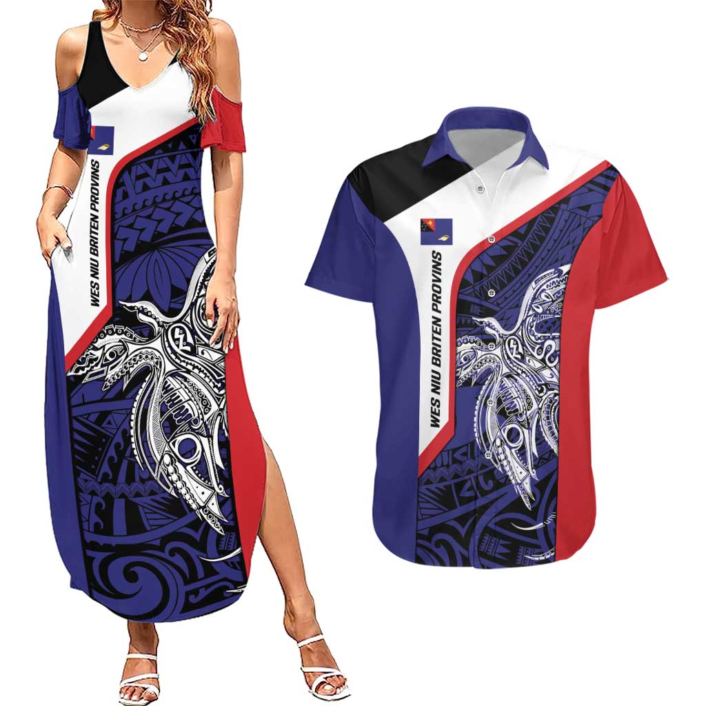 Personalised PNG West New Britain Province Couples Matching Summer Maxi Dress and Hawaiian Shirt Bird of Paradise Tattoo Flag Motif - Polynesian Pride