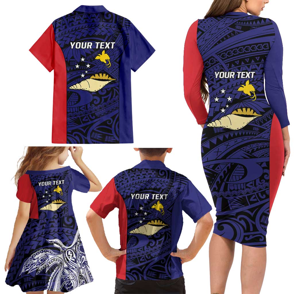 Personalised PNG West New Britain Province Family Matching Long Sleeve Bodycon Dress and Hawaiian Shirt Bird of Paradise Tattoo Flag Motif LT9 - Polynesian Pride