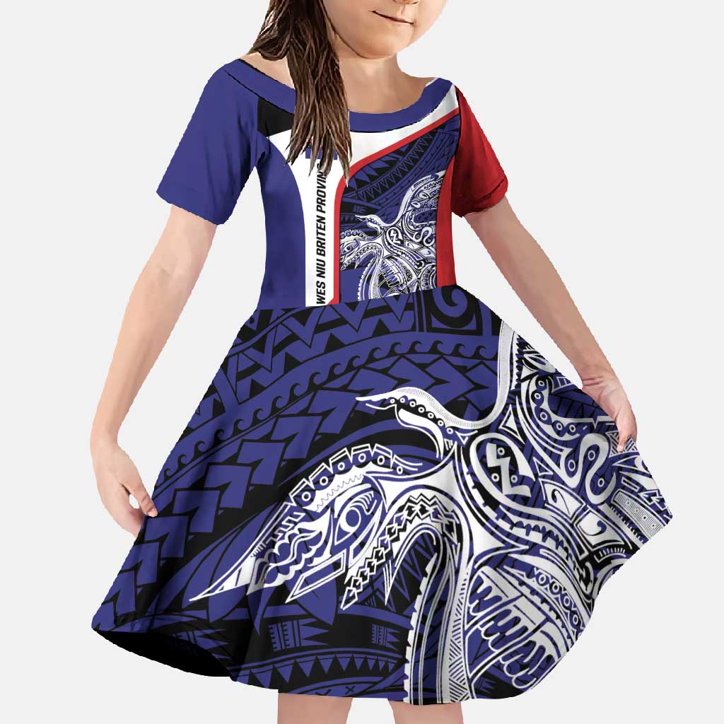 Personalised PNG West New Britain Province Family Matching Mermaid Dress and Hawaiian Shirt Bird of Paradise Tattoo Flag Motif LT9 Daughter's Dress Blue - Polynesian Pride