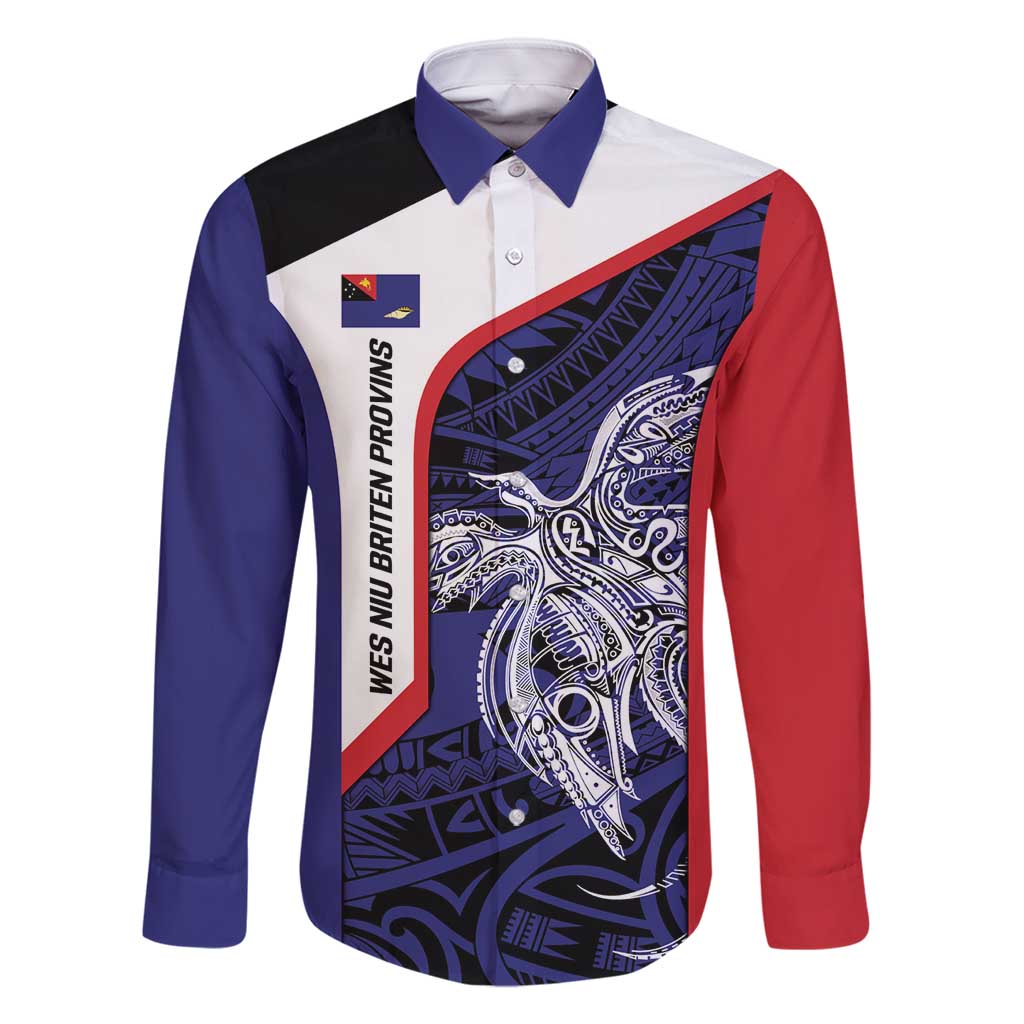 Personalised PNG West New Britain Province Family Matching Mermaid Dress and Hawaiian Shirt Bird of Paradise Tattoo Flag Motif LT9 Dad's Shirt - Long Sleeve Blue - Polynesian Pride