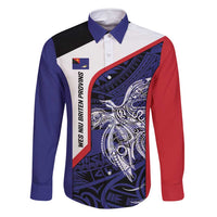 Personalised PNG West New Britain Province Family Matching Mermaid Dress and Hawaiian Shirt Bird of Paradise Tattoo Flag Motif LT9 Dad's Shirt - Long Sleeve Blue - Polynesian Pride
