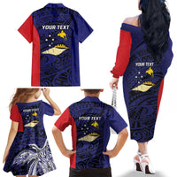 Personalised PNG West New Britain Province Family Matching Off The Shoulder Long Sleeve Dress and Hawaiian Shirt Bird of Paradise Tattoo Flag Motif - Polynesian Pride
