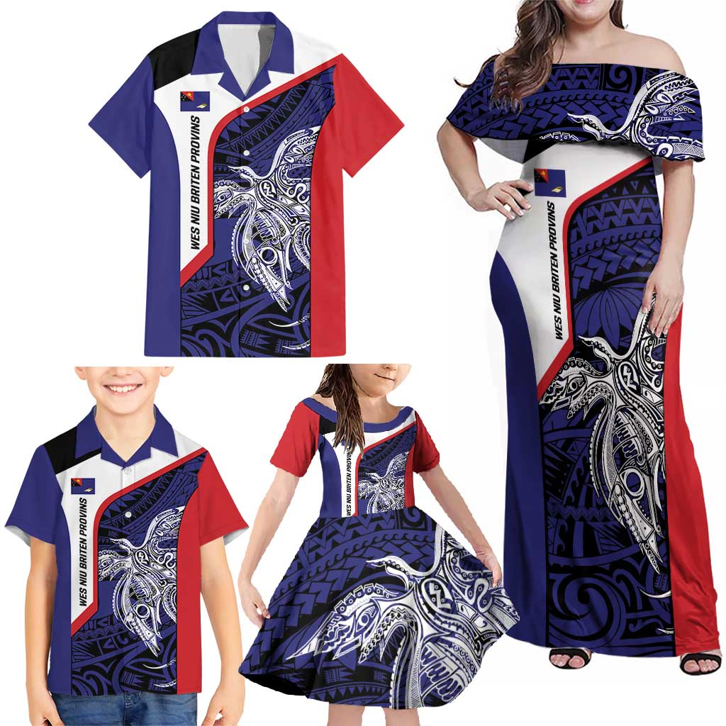 Personalised PNG West New Britain Province Family Matching Off Shoulder Maxi Dress and Hawaiian Shirt Bird of Paradise Tattoo Flag Motif - Polynesian Pride