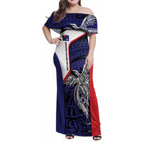 Personalised PNG West New Britain Province Family Matching Off Shoulder Maxi Dress and Hawaiian Shirt Bird of Paradise Tattoo Flag Motif - Polynesian Pride