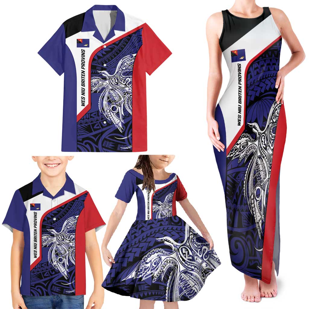 Personalised PNG West New Britain Province Family Matching Tank Maxi Dress and Hawaiian Shirt Bird of Paradise Tattoo Flag Motif - Polynesian Pride
