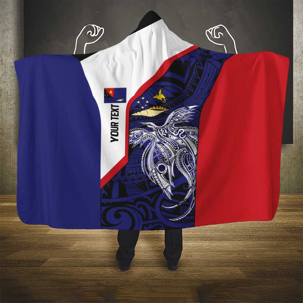 Personalised PNG West New Britain Province Hooded Blanket Bird of Paradise Tattoo Flag Motif - Polynesian Pride